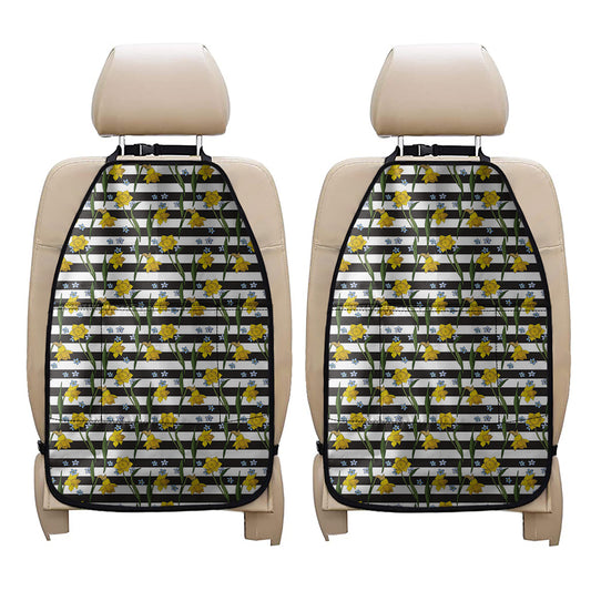 Yellow Daffodil Striped Pattern Print Car Seat Organizers