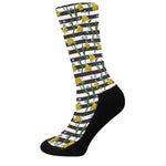 Yellow Daffodil Striped Pattern Print Crew Socks