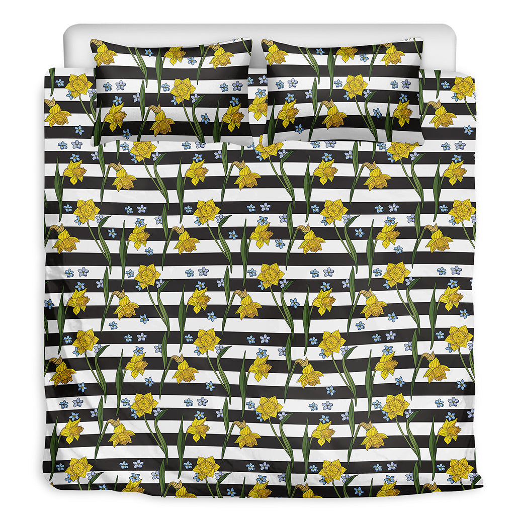 Yellow Daffodil Striped Pattern Print Duvet Cover Bedding Set