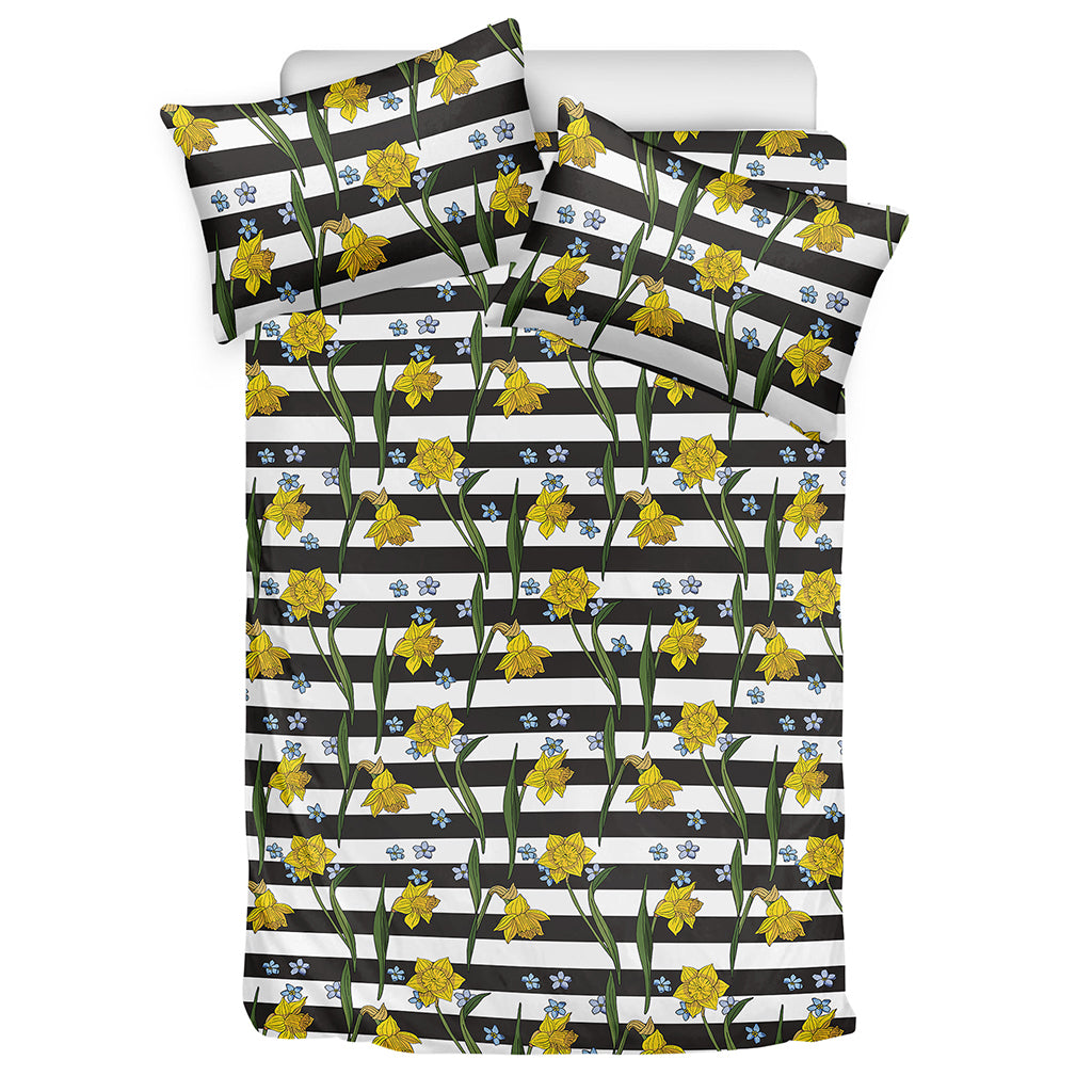 Yellow Daffodil Striped Pattern Print Duvet Cover Bedding Set