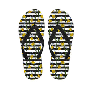 Yellow Daffodil Striped Pattern Print Flip Flops