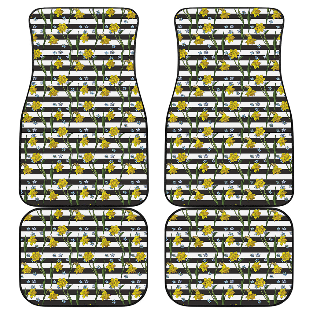 Yellow Daffodil Striped Pattern Print Front and Back Car Floor Mats