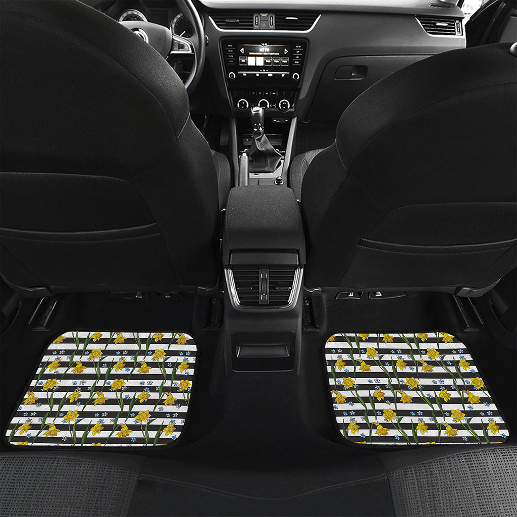 Yellow Daffodil Striped Pattern Print Front and Back Car Floor Mats