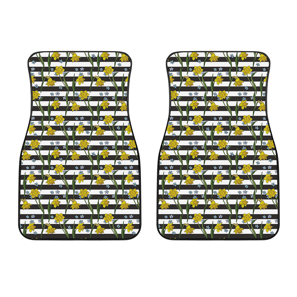 Yellow Daffodil Striped Pattern Print Front Car Floor Mats