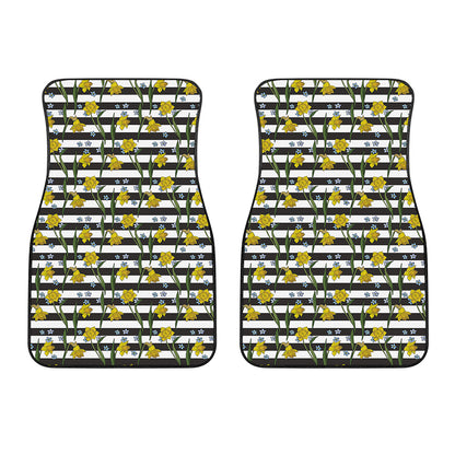 Yellow Daffodil Striped Pattern Print Front Car Floor Mats