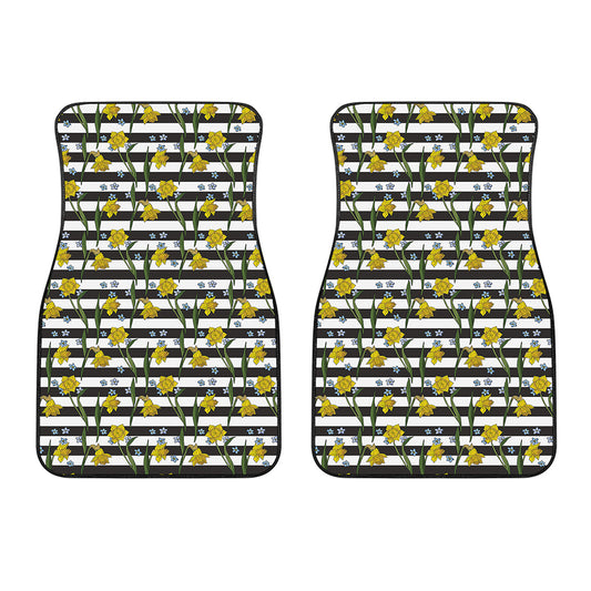 Yellow Daffodil Striped Pattern Print Front Car Floor Mats