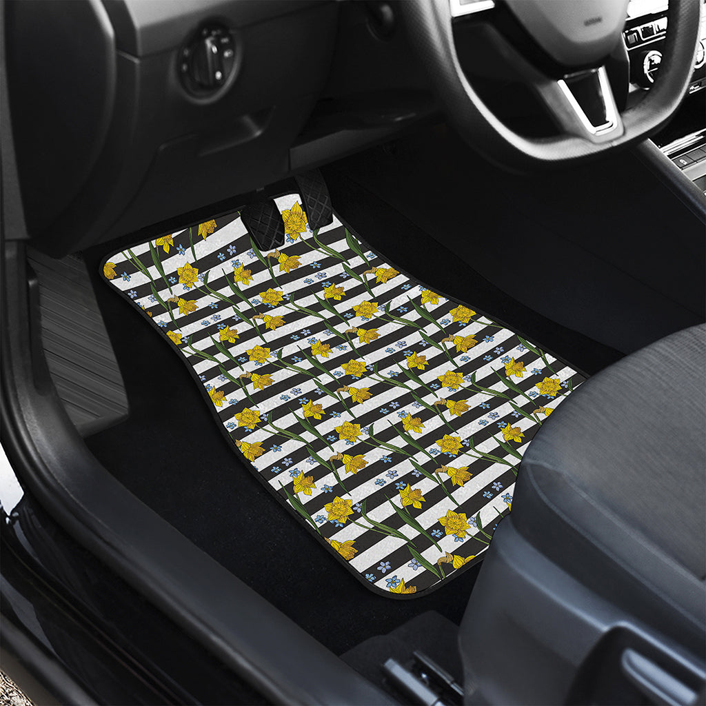 Yellow Daffodil Striped Pattern Print Front Car Floor Mats