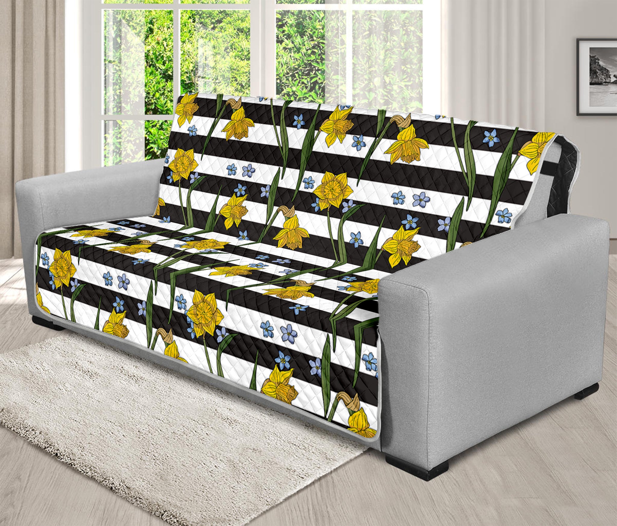 Yellow Daffodil Striped Pattern Print Futon Protector