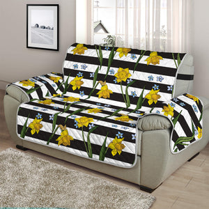 Yellow Daffodil Striped Pattern Print Half Sofa Protector