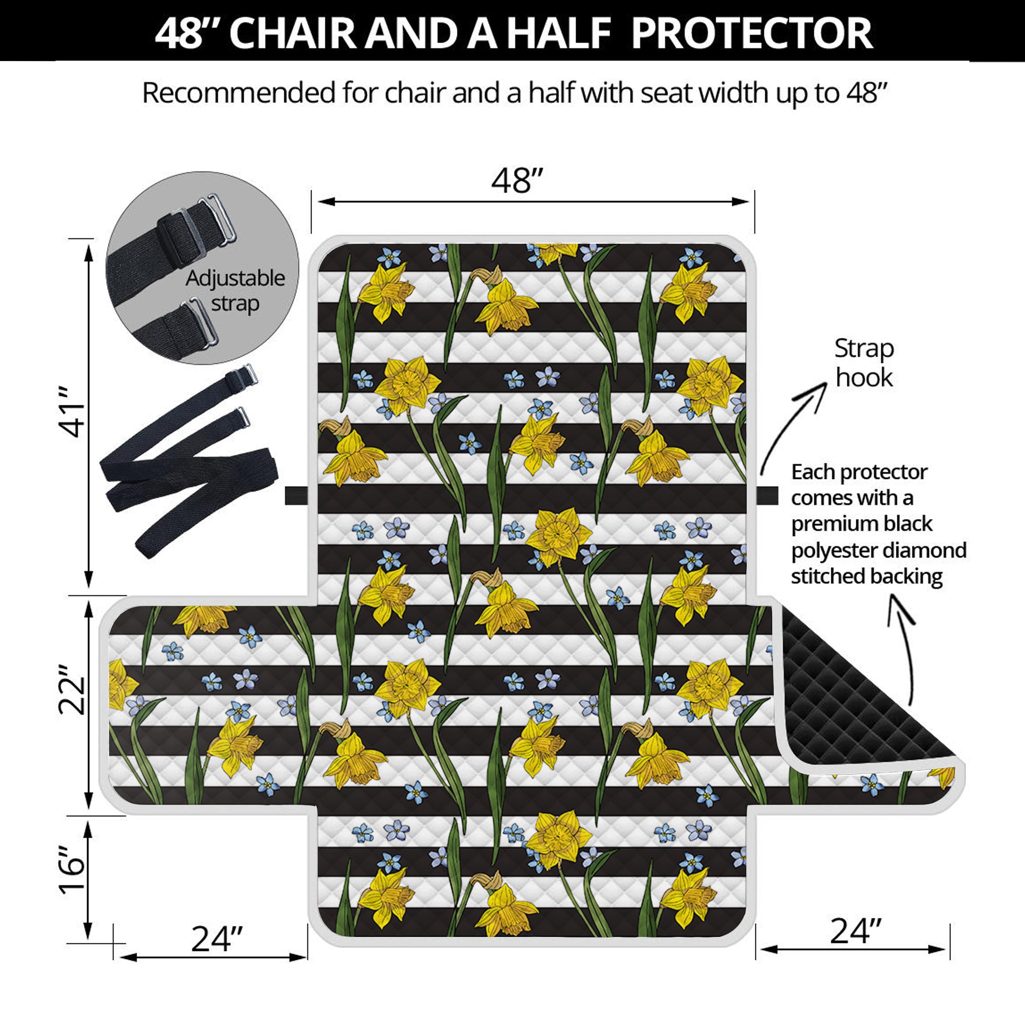 Yellow Daffodil Striped Pattern Print Half Sofa Protector