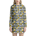 Yellow Daffodil Striped Pattern Print Pullover Hoodie Dress