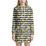 Yellow Daffodil Striped Pattern Print Hoodie Dress