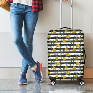 Yellow Daffodil Striped Pattern Print Luggage Cover