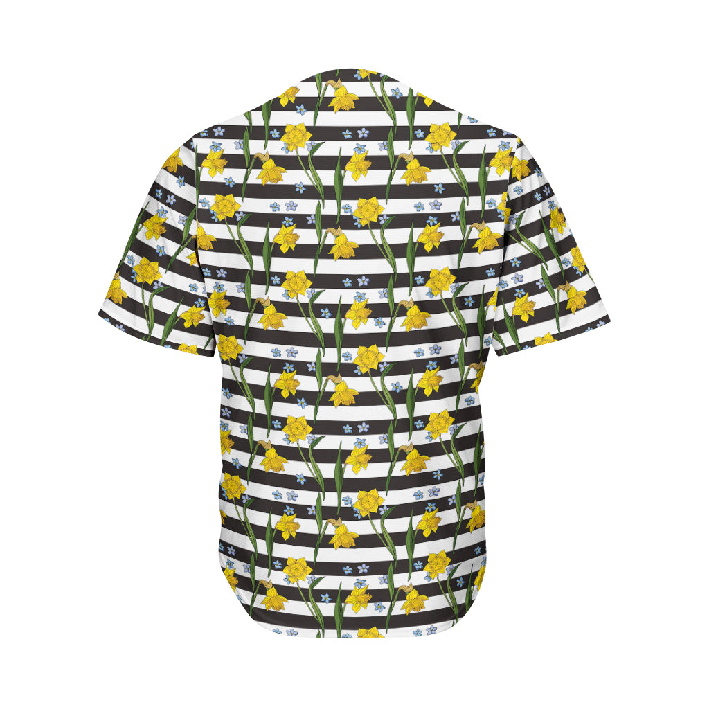Yellow Daffodil Striped Pattern Print Men's Baseball Jersey