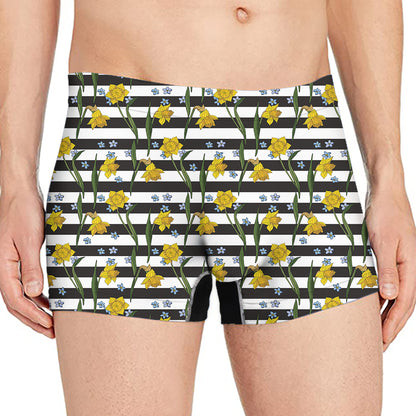 Yellow Daffodil Striped Pattern Print Men's Boxer Briefs