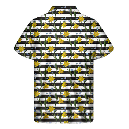 Yellow Daffodil Striped Pattern Print Men's Short Sleeve Shirt