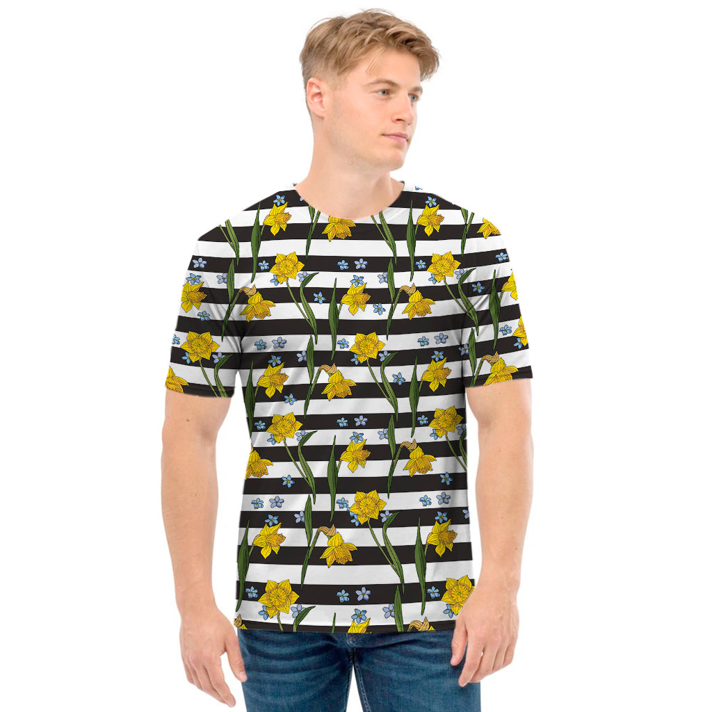 Yellow Daffodil Striped Pattern Print Men's T-Shirt