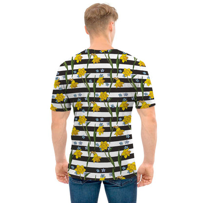 Yellow Daffodil Striped Pattern Print Men's T-Shirt