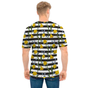 Yellow Daffodil Striped Pattern Print Men's T-Shirt