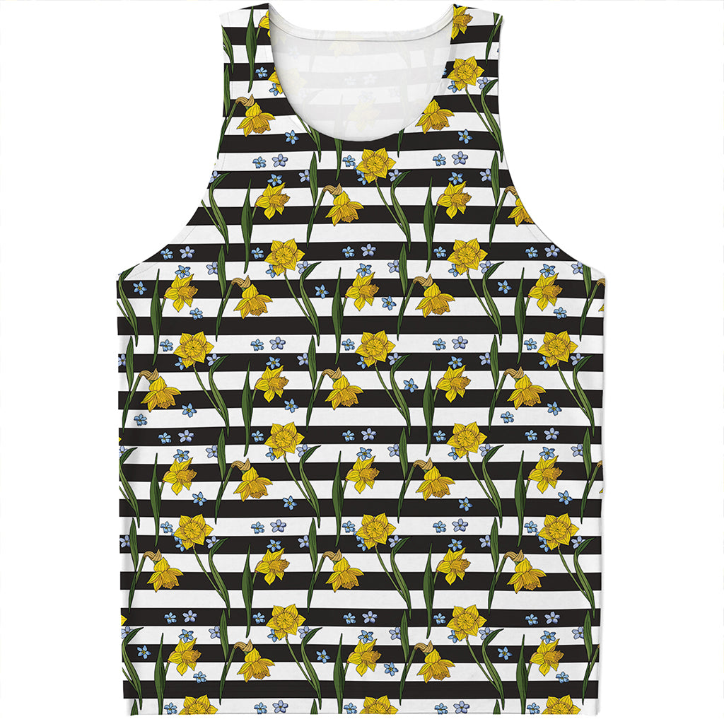 Yellow Daffodil Striped Pattern Print Men's Tank Top