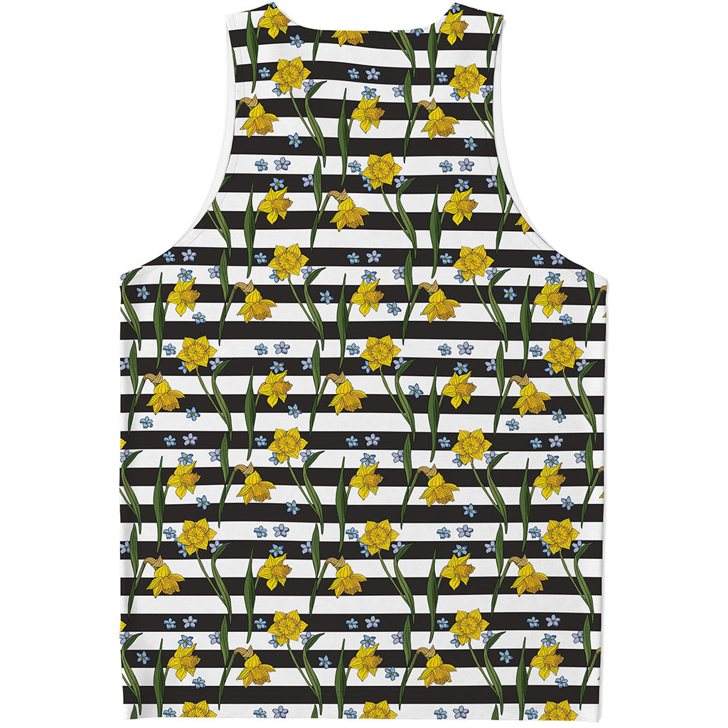 Yellow Daffodil Striped Pattern Print Men's Tank Top