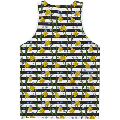 Yellow Daffodil Striped Pattern Print Men's Tank Top