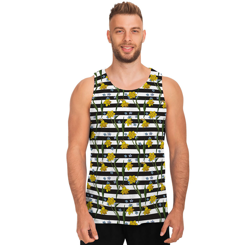 Yellow Daffodil Striped Pattern Print Men's Tank Top