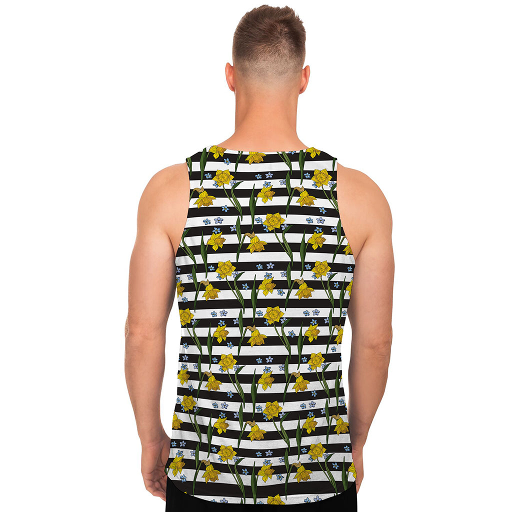 Yellow Daffodil Striped Pattern Print Men's Tank Top