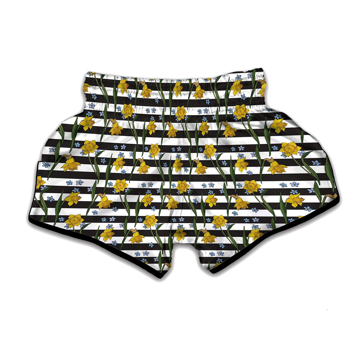 Yellow Daffodil Striped Pattern Print Muay Thai Boxing Shorts