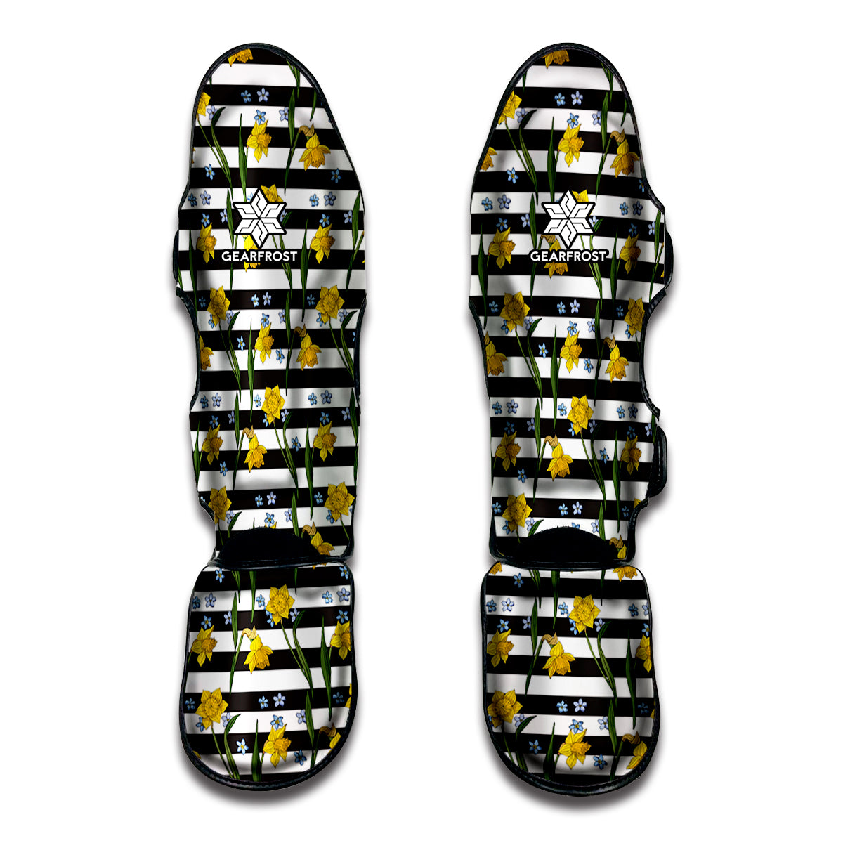 Yellow Daffodil Striped Pattern Print Muay Thai Shin Guard
