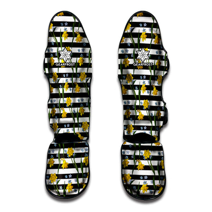 Yellow Daffodil Striped Pattern Print Muay Thai Shin Guard