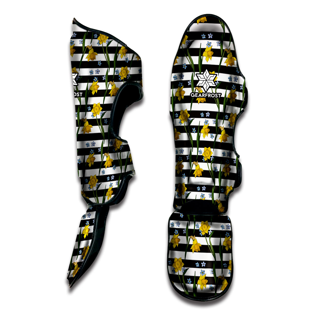 Yellow Daffodil Striped Pattern Print Muay Thai Shin Guard