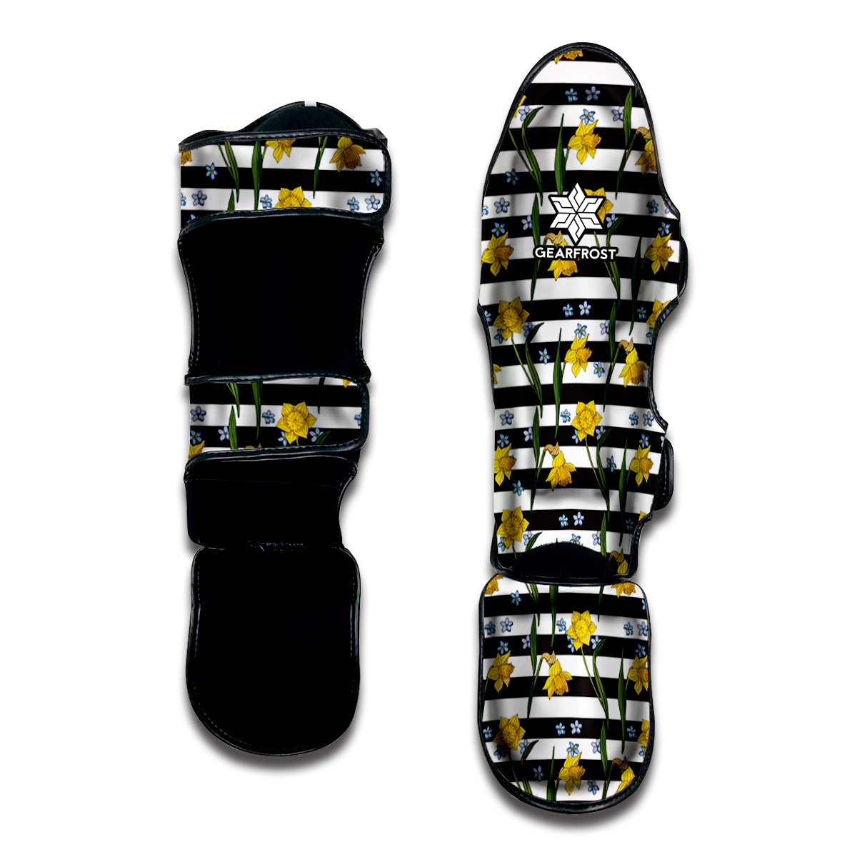 Yellow Daffodil Striped Pattern Print Muay Thai Shin Guard