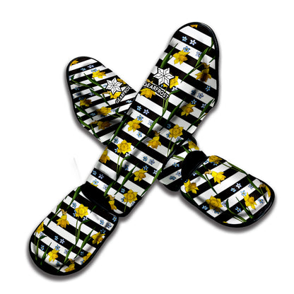 Yellow Daffodil Striped Pattern Print Muay Thai Shin Guard