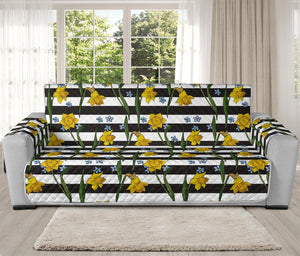 Yellow Daffodil Striped Pattern Print Oversized Sofa Protector