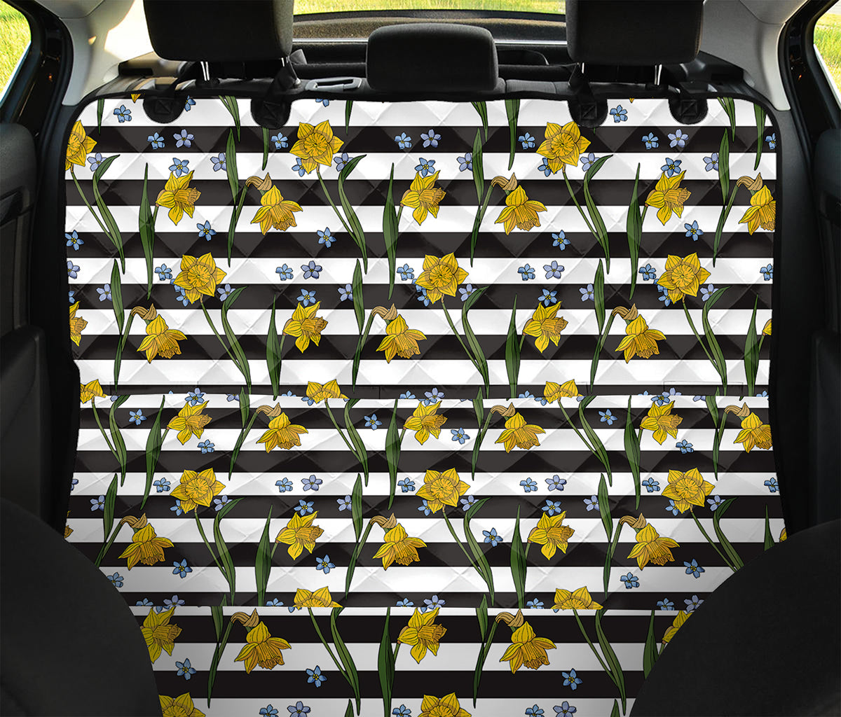 Yellow Daffodil Striped Pattern Print Pet Car Back Seat Cover
