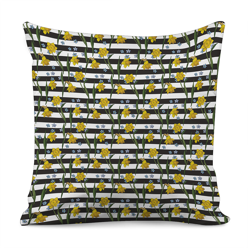 Yellow Daffodil Striped Pattern Print Pillow Cover