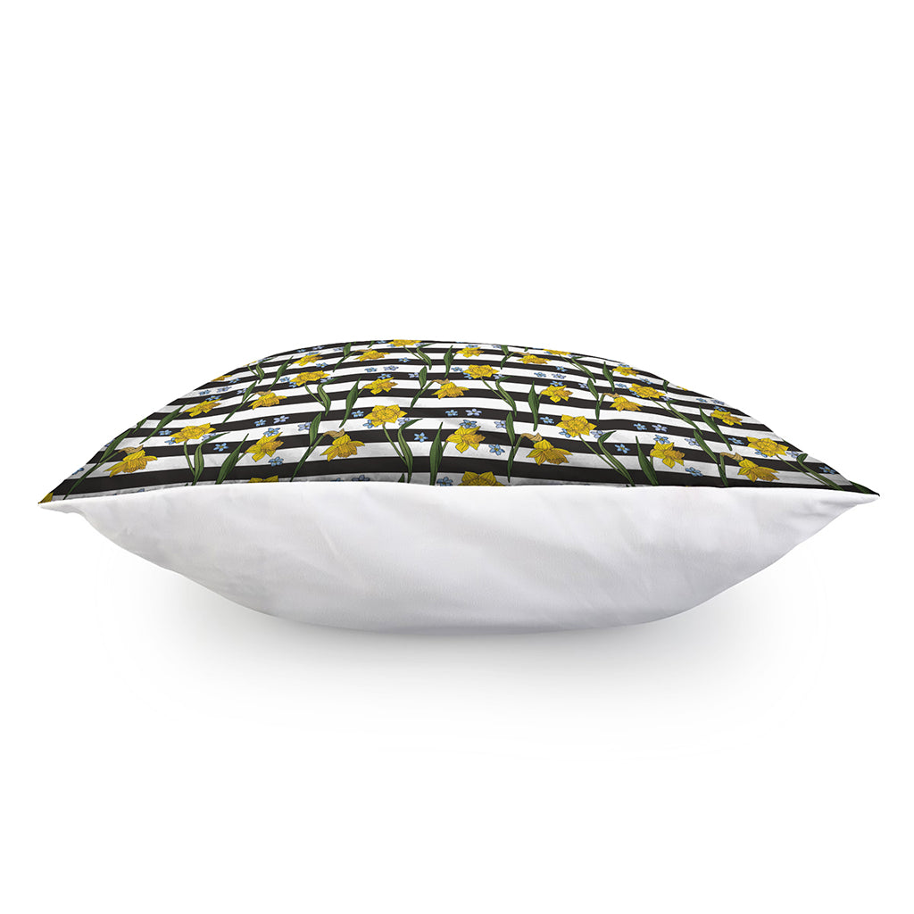 Yellow Daffodil Striped Pattern Print Pillow Cover