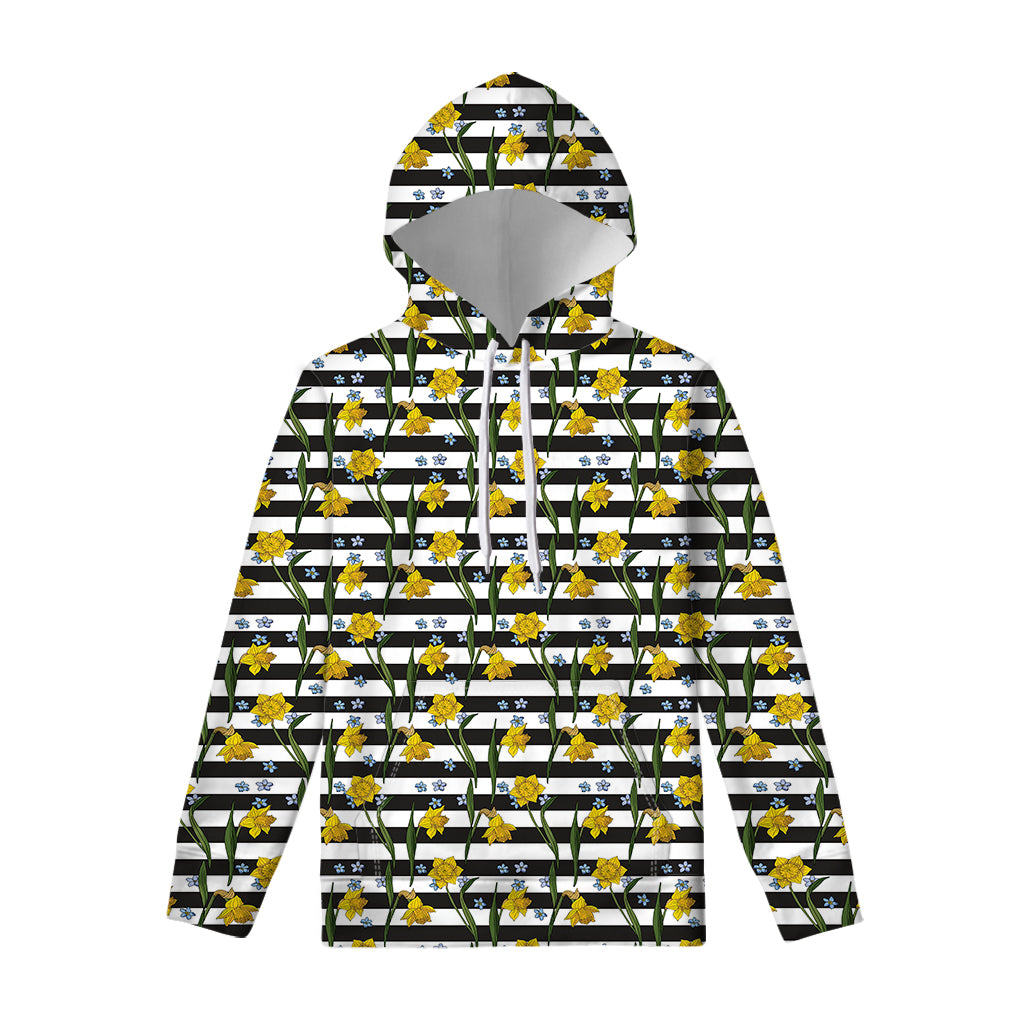 Yellow Daffodil Striped Pattern Print Pullover Hoodie