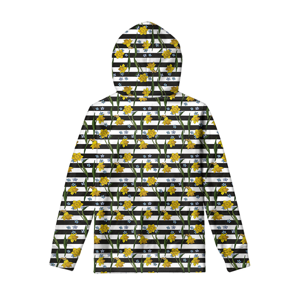 Yellow Daffodil Striped Pattern Print Pullover Hoodie
