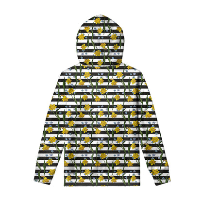 Yellow Daffodil Striped Pattern Print Pullover Hoodie