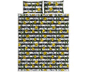 Yellow Daffodil Striped Pattern Print Quilt Bed Set