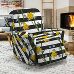 Yellow Daffodil Striped Pattern Print Recliner Slipcover
