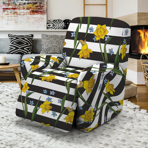 Yellow Daffodil Striped Pattern Print Recliner Slipcover
