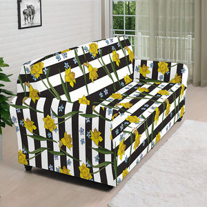 Yellow Daffodil Striped Pattern Print Sofa Cover