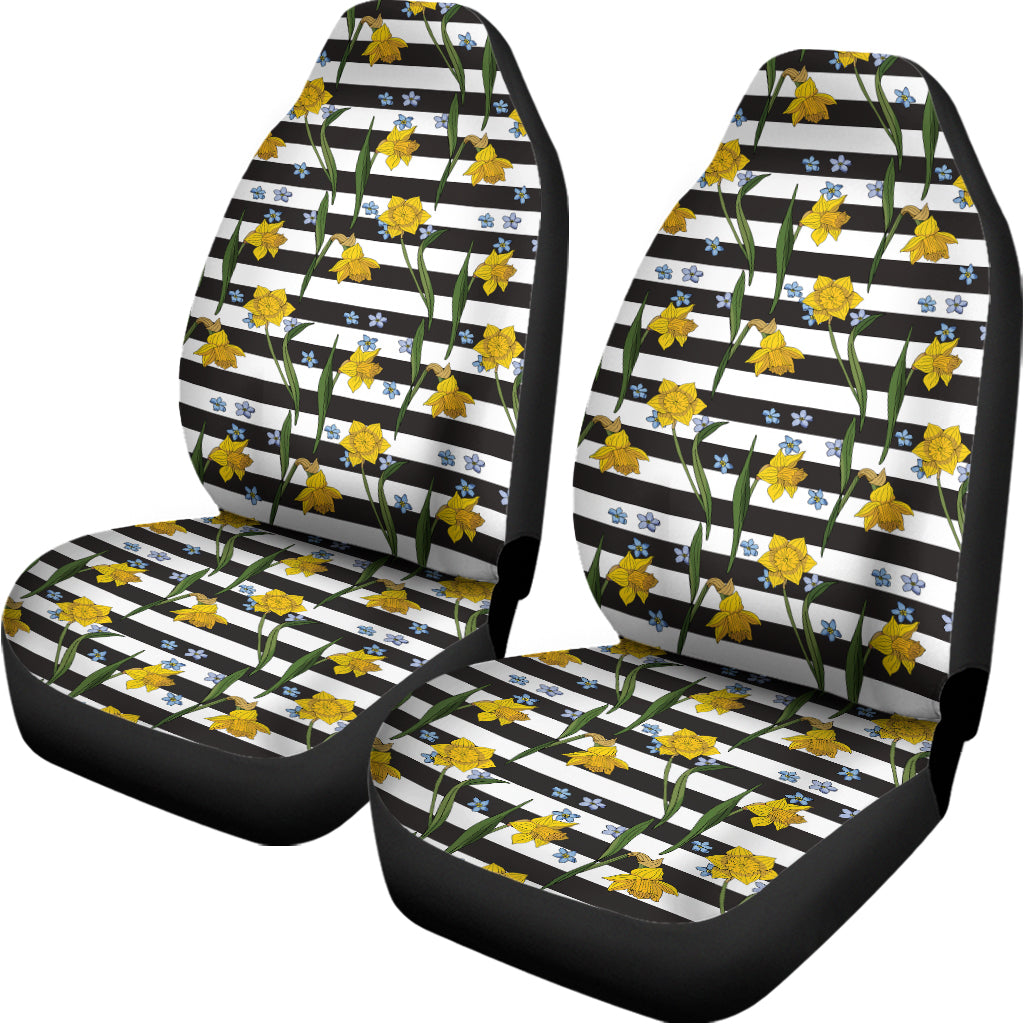 Yellow Daffodil Striped Pattern Print Universal Fit Car Seat Covers