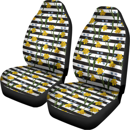 Yellow Daffodil Striped Pattern Print Universal Fit Car Seat Covers