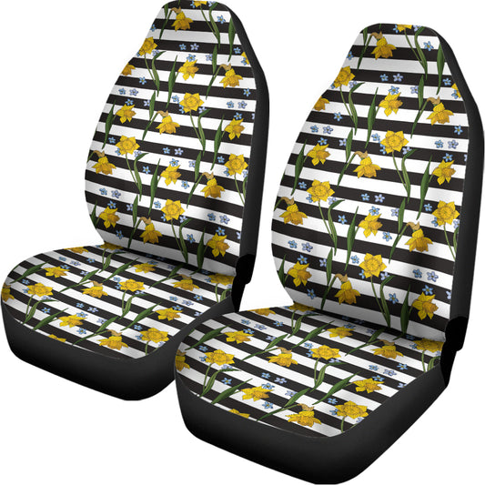 Yellow Daffodil Striped Pattern Print Universal Fit Car Seat Covers
