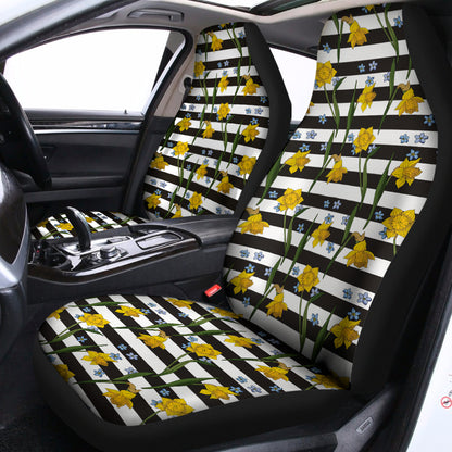 Yellow Daffodil Striped Pattern Print Universal Fit Car Seat Covers