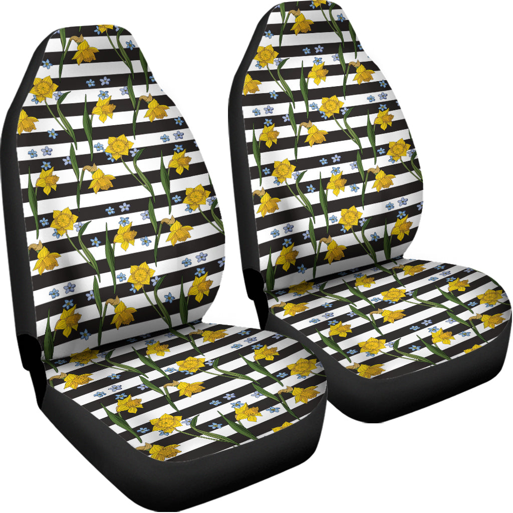 Yellow Daffodil Striped Pattern Print Universal Fit Car Seat Covers